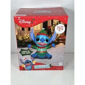 4.5 ft Disney Stitch as Elf Holiday Airblown Lights Yard Inflatable Multicolor